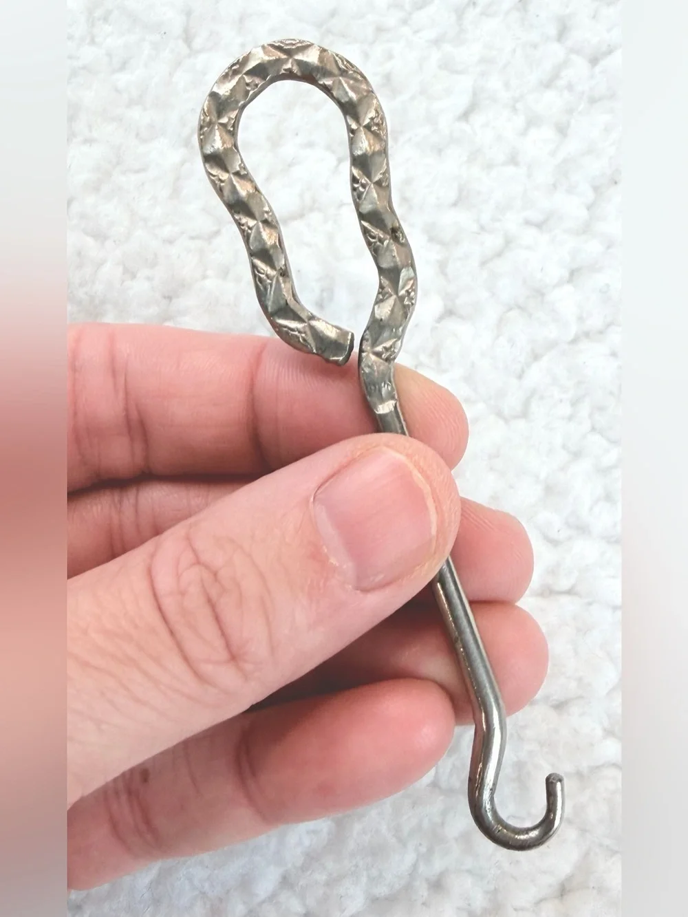 Antique/Vintage Silver Hammered Metal Button Hook Sewing Tool, OS